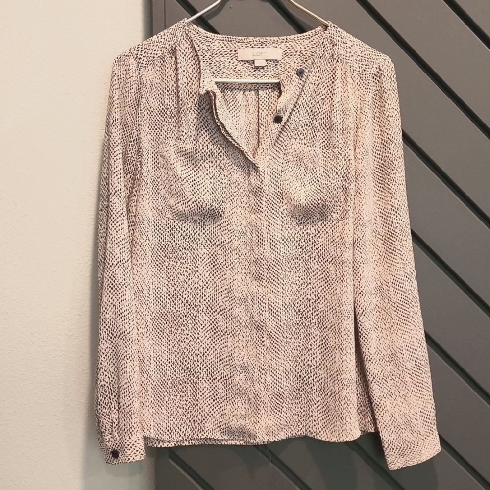 LOFT Snakeskin Collarless Utility Blouse